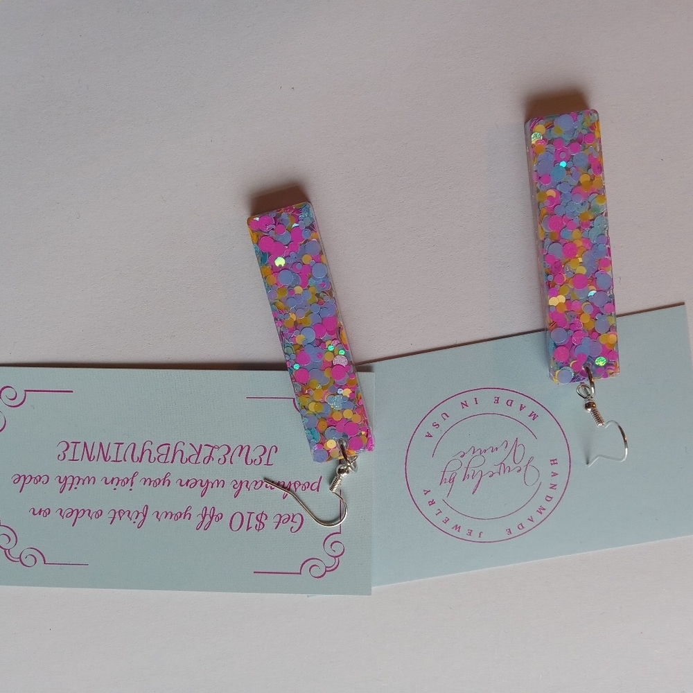 Hand Crafted Multicolor Confetti Earrings - Picture 2 of 5
